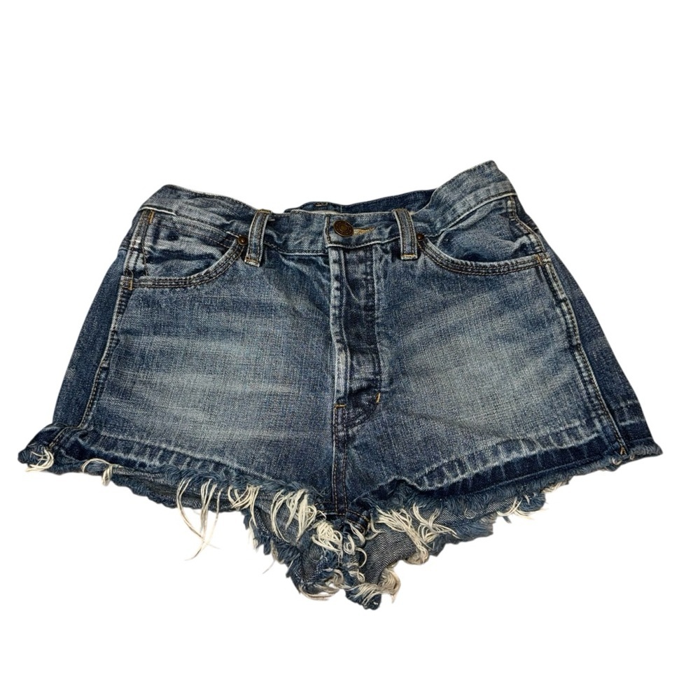Free People Women's Size 25 Cut off Denim Shorts Button Front Frayed Hem Sexy